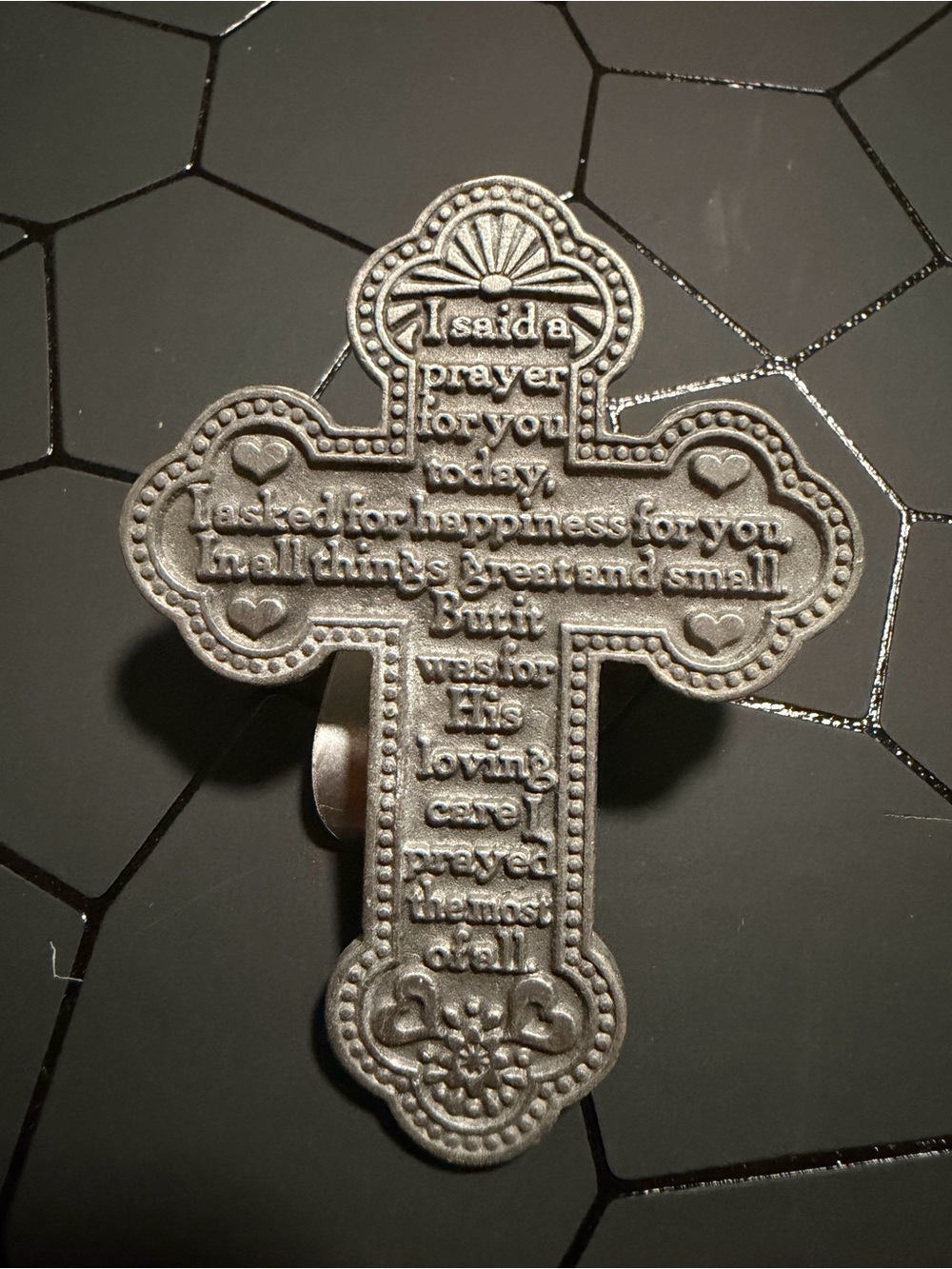 Camco Vintage Pewter Cross Visor Clip Religious, Prayer, Inspirational